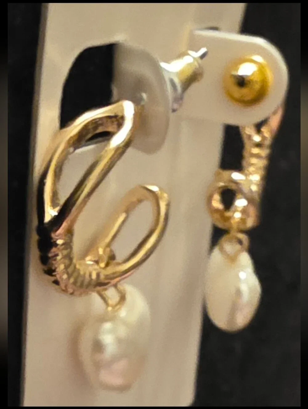 Hoop Earrings w/Faux Pearl Heart Drops